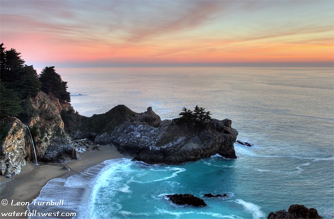 Image 1 of 4<br />McWay Falls at dusk, just after sunset